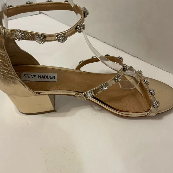Steve Madden gold strappy heels sandals shoes with floral rhinestones size 9 M - Picture 6 of 8
